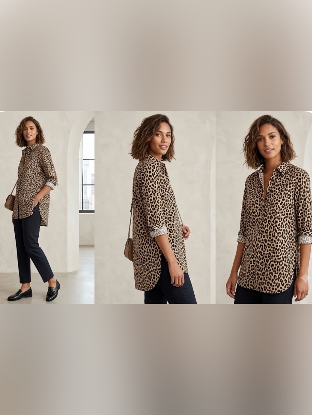 J. Crew Leopard Print Button-Down Tunic in Beige and Black